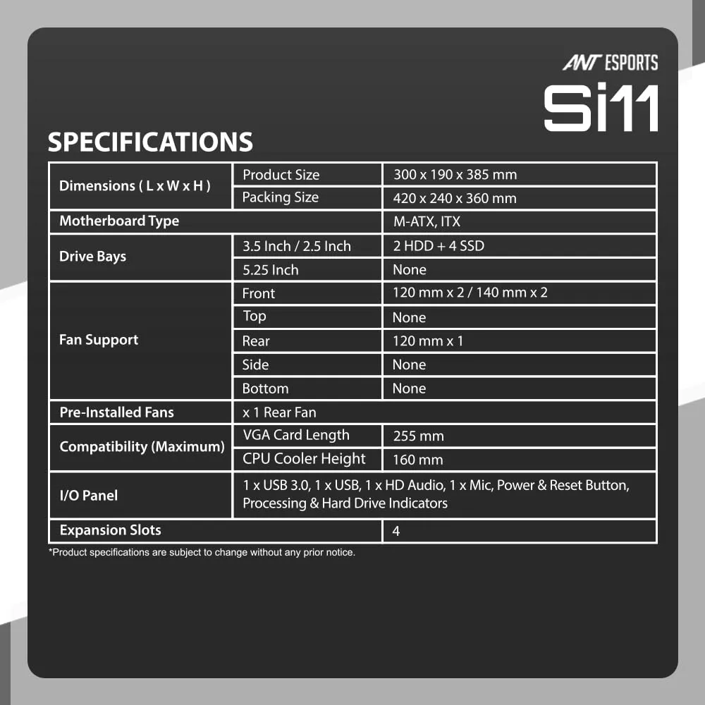 Ant Esports Mid Tower Cabinet Si11 Black view 3